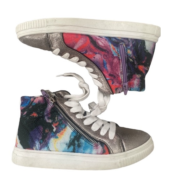 Steve Madden Girls Youth Hi-Top Sneaker multicolor metallic laces zipper size 5 - Picture 1 of 8